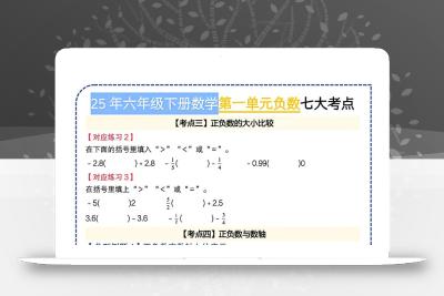 六下数学人教负数七大考点小纸条