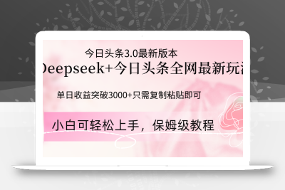 Deepseek结合今日头条全网最新玩法，单日收益突破3000+，只需要简单的…