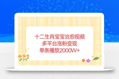 十二生肖宝宝治愈视频，多平台涨粉变现，单条播放2000W+