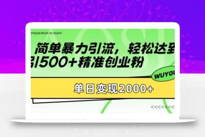 简单暴力引流，轻松达到日引500+精准创业粉，单日变现2k【揭秘】