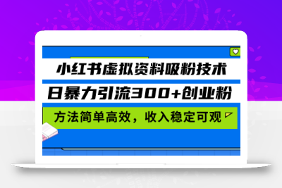 小红书虚拟资料吸粉技术，日暴力引流300+创业粉，方法简单高效，收入稳…
