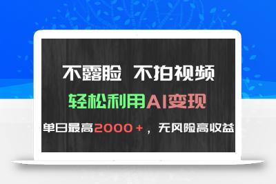 不露脸，不拍视频，轻松利用AI变现，单日最高2000＋，无风险高利润