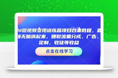 AI短视频变现训练营项目合集教程，直接无脑搞起来，赚取流量分成、广告、定制、收徒等收益