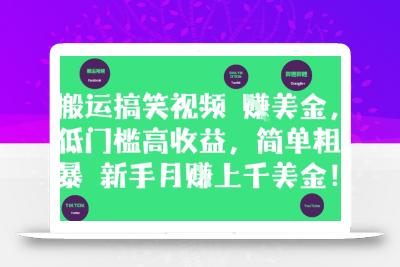 搬运搞笑视频挣美金，低门槛高收益，简单粗暴新手月入上千美刀