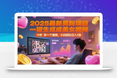 2025最新男粉项目，一键生成美女视频，日引600+色粉 十秒一个视频，小白轻松日入5张【揭秘】