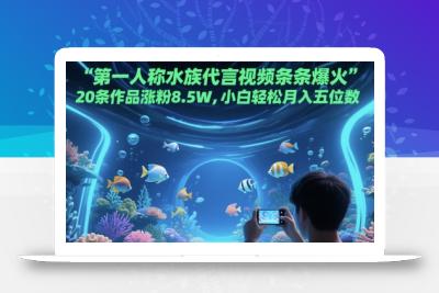 第一人称水族代言视频条条爆火，20条作品涨粉8.5W，小白轻松月入五位数