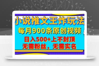 小说推文王炸玩法，一键代发，每月最多领900条原创视频，播放量收益日入5张，无需粉丝，无需实名【揭秘】