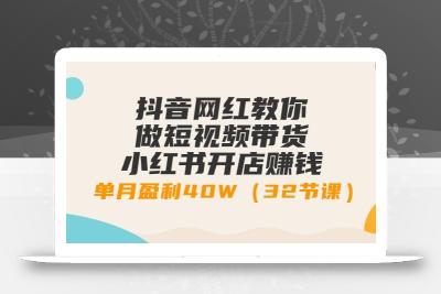 抖音网红教你做短视频带货+小红书开店赚钱，单月盈利40W(32节课)