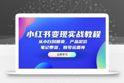 小红书变现实战教程：从小白到精英，产品定价，笔记带货，账号运营等